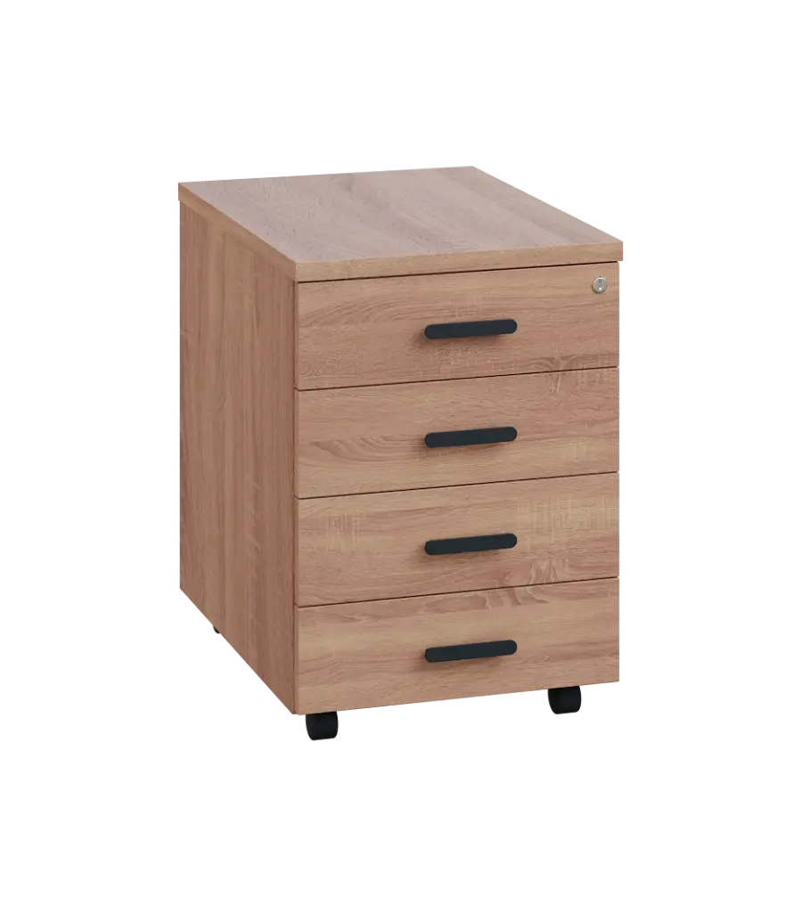 LKZ 2 - 01 kontejner pojízdný, 4-zásuvkový, deska 25 mm, se zámkem na 1. zásuvce, dub bardolino